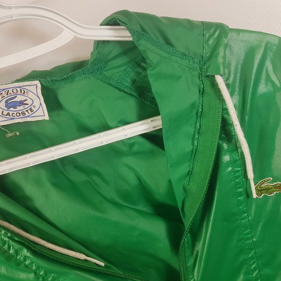 VINTAGE Lacoste IZOD Gator Nylon Pullover Hooded Rain Jacket Windbreaker Green M - Picture 2 of 14